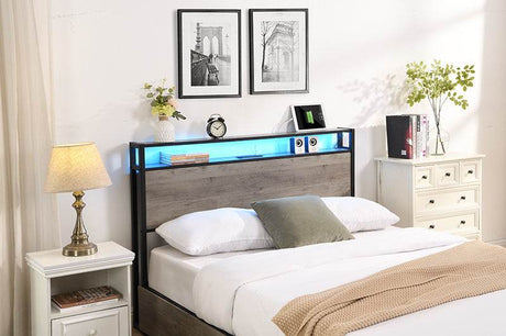 Queen Bed Frame, Storage Headboard with Charging Station, Solid and Stable, Noise Free, No Box Spring Needed, Easy Assembly - Sleep Galleria