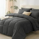 Queen Bed in a Bag 7 Pieces Bed in a Bag Dark Gray Queen Comforter Set Bedding Bed Set for All Season with Comforter, Flat Shee - Omega Lifestyles