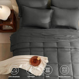 Queen Bed in a Bag 7 Pieces Bed in a Bag Dark Gray Queen Comforter Set Bedding Bed Set for All Season with Comforter, Flat Shee - Omega Lifestyles