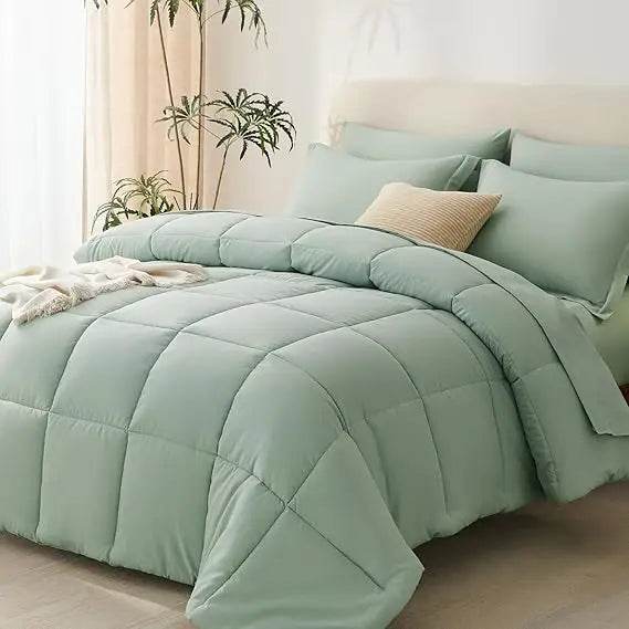 Queen Bed in a Bag 7 Pieces Bed in a Bag Dark Gray Queen Comforter Set Bedding Bed Set for All Season with Comforter, Flat Shee - Omega Lifestyles