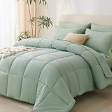 Queen Bed in a Bag 7 Pieces Bed in a Bag Dark Gray Queen Comforter Set Bedding Bed Set for All Season with Comforter, Flat Shee - Omega Lifestyles