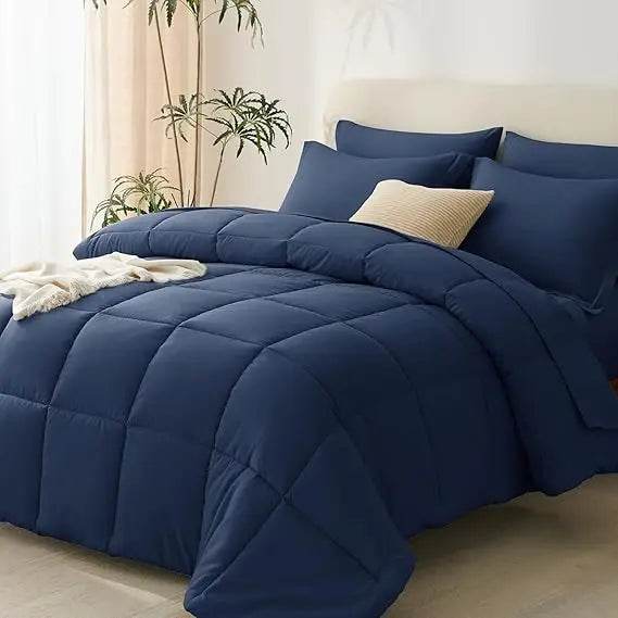 Queen Bed in a Bag 7 Pieces Bed in a Bag Dark Gray Queen Comforter Set Bedding Bed Set for All Season with Comforter, Flat Shee - Omega Lifestyles