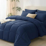 Queen Bed in a Bag 7 Pieces Bed in a Bag Dark Gray Queen Comforter Set Bedding Bed Set for All Season with Comforter, Flat Shee - Omega Lifestyles