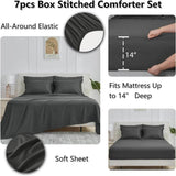 Queen Bed in a Bag 7 Pieces Bed in a Bag Dark Gray Queen Comforter Set Bedding Bed Set for All Season with Comforter, Flat Shee - Omega Lifestyles