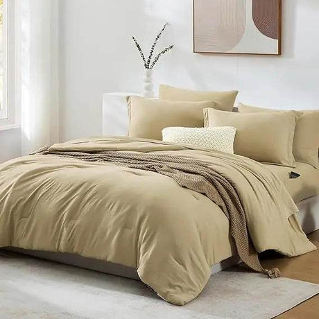 Queen Comforter Set - 7 Pieces Sage Green Soft Bed in a Bag Queen with Fitted Sheet, Flat Sheet, 2 Pillow Shams, and 2 Pillowca - Omega Lifestyles