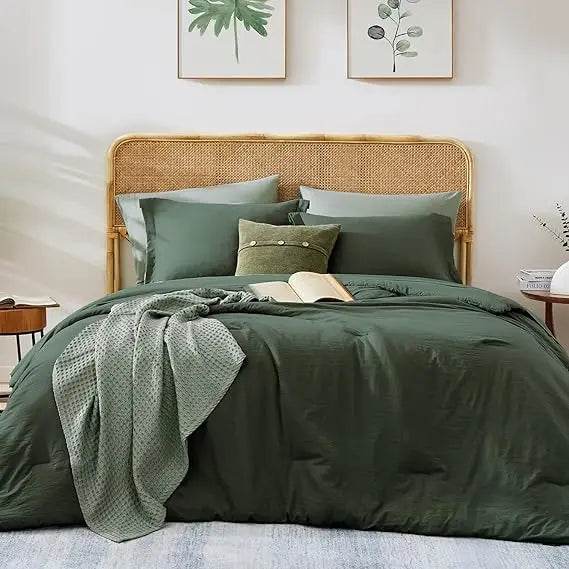 Queen Comforter Set - 7 Pieces Sage Green Soft Bed in a Bag Queen with Fitted Sheet, Flat Sheet, 2 Pillow Shams, and 2 Pillowca - Omega Lifestyles