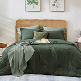 Queen Comforter Set - 7 Pieces Sage Green Soft Bed in a Bag Queen with Fitted Sheet, Flat Sheet, 2 Pillow Shams, and 2 Pillowca - Omega Lifestyles