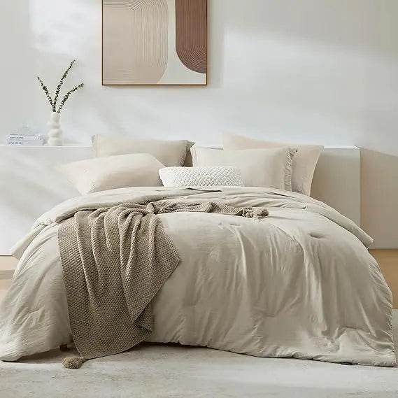 Queen Comforter Set - 7 Pieces Sage Green Soft Bed in a Bag Queen with Fitted Sheet, Flat Sheet, 2 Pillow Shams, and 2 Pillowca - Omega Lifestyles