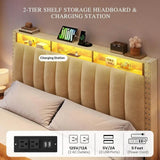 Queen Size Bed Frame with 4Storage Drawers and RGB LED Lights, Velvet Upholstered Platform Bed with Charging Station and Storage - Omega Lifestyles