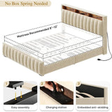 Queen Size Bed Frame with 4Storage Drawers and RGB LED Lights, Velvet Upholstered Platform Bed with Charging Station and Storage - Omega Lifestyles