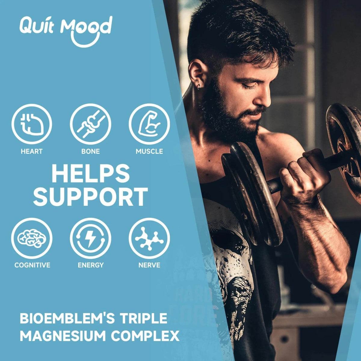 Quitmood Triple Magnesium Complex | 300mg of Magnesium Glycinate, Malate, & Citrate for Muscles, Nerves, & Energy | High Absorpt - Omega Lifestyles