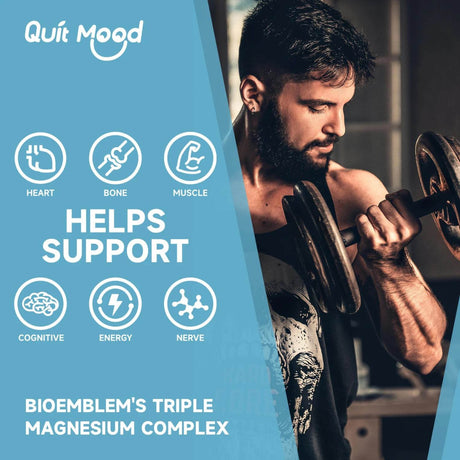 Quitmood Triple Magnesium Complex | 300mg of Magnesium Glycinate, Malate, & Citrate for Muscles, Nerves, & Energy | High Absorpt - Omega Lifestyles