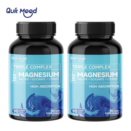 Quitmood Triple Magnesium Complex | 300mg of Magnesium Glycinate, Malate, & Citrate for Muscles, Nerves, & Energy | High Absorpt - Omega Lifestyles