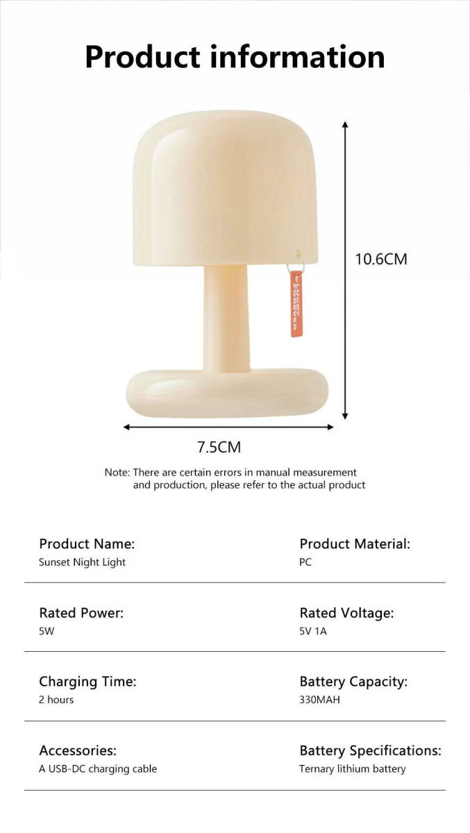 Rechargeable Mushroom Night Light Led Sunset Table Lamp USB Minimalist Desk Bedroom Bar Room Decoration Atmosphere Mood Light - Sleep Galleria