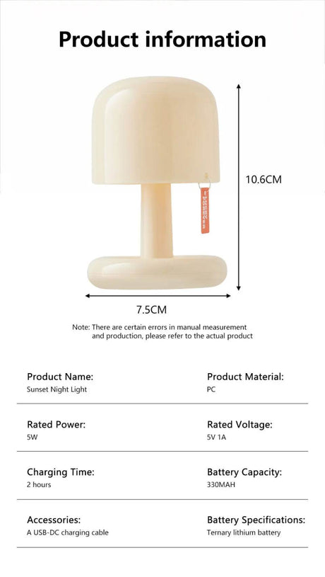 Rechargeable Mushroom Night Light Led Sunset Table Lamp USB Minimalist Desk Bedroom Bar Room Decoration Atmosphere Mood Light - Sleep Galleria