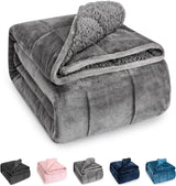 Sherpa Fleece Weighted Blanket for Adult, 15 lbs Heavy Fuzzy Throw Blanket with Soft Plush Flannel, 48x72 Inches Dual Sided Grey - Sleep Galleria