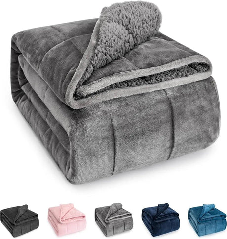 Sherpa Fleece Weighted Blanket for Adult, 15 lbs Heavy Fuzzy Throw Blanket with Soft Plush Flannel, 48x72 Inches Dual Sided Grey - Sleep Galleria
