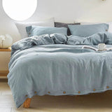 Simple&Opulence 100% Linen 3Pcs Bedding Set Natural Flax Breathable King Size with Coconut Button Comforter Duvet Cover Set - Sleep Galleria