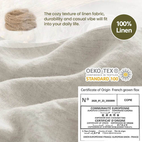 Simple&Opulence 100% Linen 3Pcs Bedding Set Natural Flax Breathable King Size with Coconut Button Comforter Duvet Cover Set - Sleep Galleria