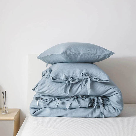 Simple&Opulence 100% Linen 3Pcs Bedding Set Natural Flax Breathable King Size with Coconut Button Comforter Duvet Cover Set - Sleep Galleria