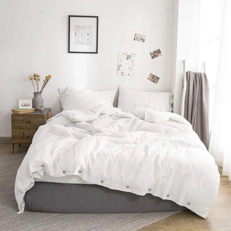 Simple&Opulence 100% Linen 3Pcs Bedding Set Natural Flax Breathable King Size with Coconut Button Comforter Duvet Cover Set - Sleep Galleria