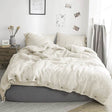 Simple&Opulence 100% Linen 3Pcs Bedding Set Natural Flax Breathable King Size with Coconut Button Comforter Duvet Cover Set - Sleep Galleria