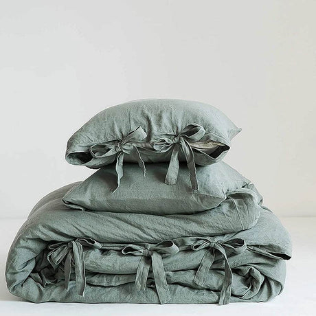 Simple&Opulence 100% Linen 3Pcs Bedding Set Natural Flax Breathable King Size with Coconut Button Comforter Duvet Cover Set - Sleep Galleria