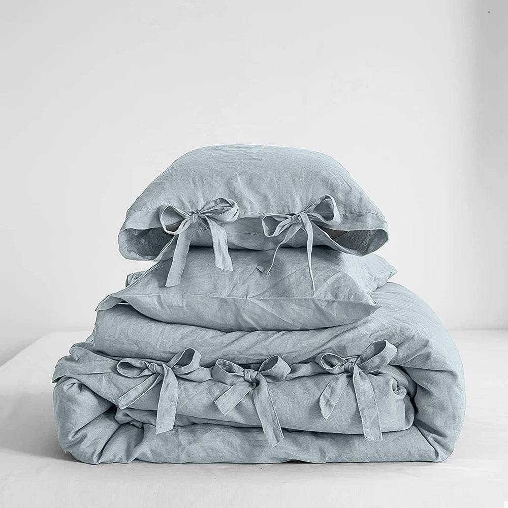 Simple&Opulence 100% Linen Bedding Set 3Pcs Natural Flax Breathable King Size with Tie Closure Pillowcase Duvet Cover Sheet - Sleep Galleria