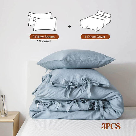 Simple&Opulence 100% Linen Bedding Set 3Pcs Natural Flax Breathable King Size with Tie Closure Pillowcase Duvet Cover Sheet - Sleep Galleria