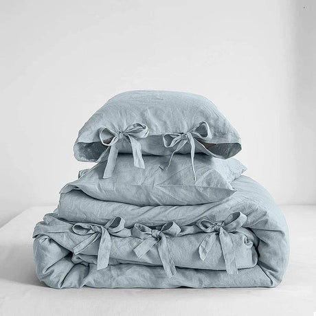 Simple&Opulence 100% Linen Bedding Set 3Pcs Natural Flax Breathable King Size with Tie Closure Pillowcase Duvet Cover Sheet - Sleep Galleria