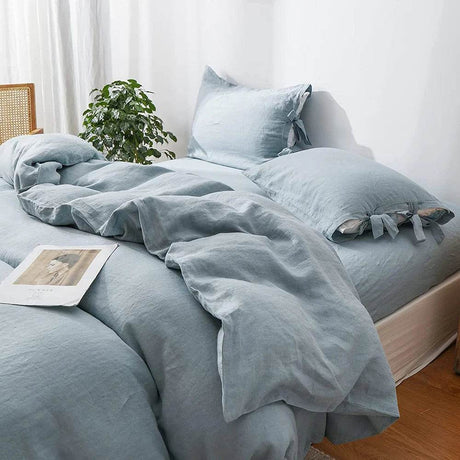 Simple&Opulence 100% Linen Bedding Set 3Pcs Natural Flax Breathable King Size with Tie Closure Pillowcase Duvet Cover Sheet - Sleep Galleria