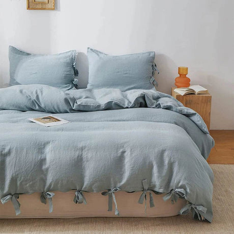 Simple&Opulence 100% Linen Bedding Set 3Pcs Natural Flax Breathable King Size with Tie Closure Pillowcase Duvet Cover Sheet - Sleep Galleria