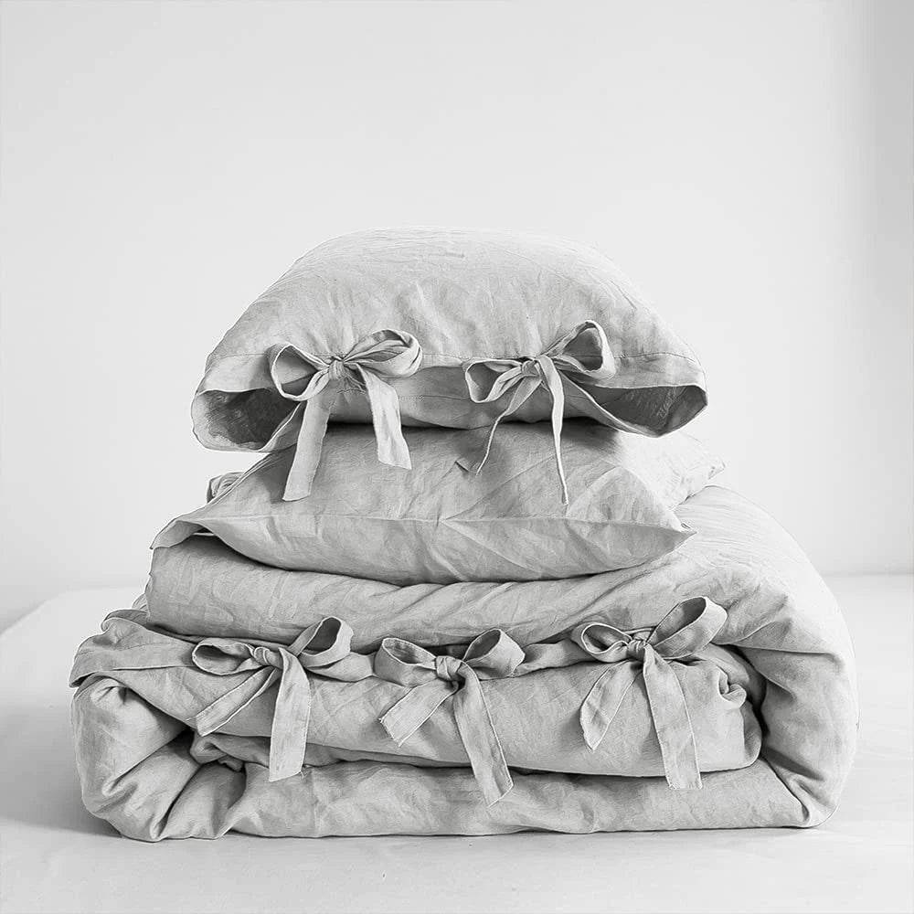 Simple&Opulence 100% Linen Bedding Set 3Pcs Natural Flax Breathable King Size with Tie Closure Pillowcase Duvet Cover Sheet - Sleep Galleria