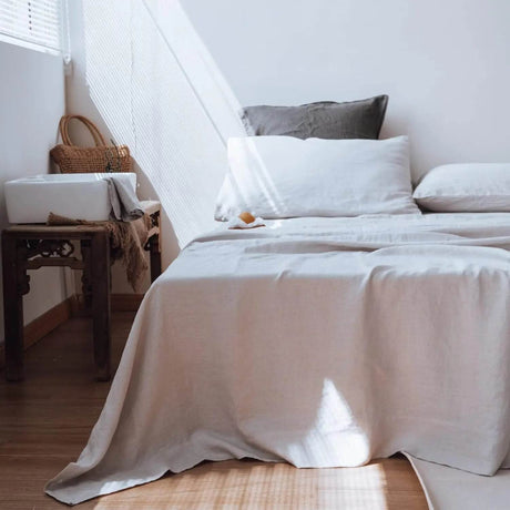 Simple&Opulence 3/4 Pcs 100% Bed Linen Sheet Set Basic Style Washed Natural French Flax Soft Breathable Comforter Sheets Sets - Sleep Galleria