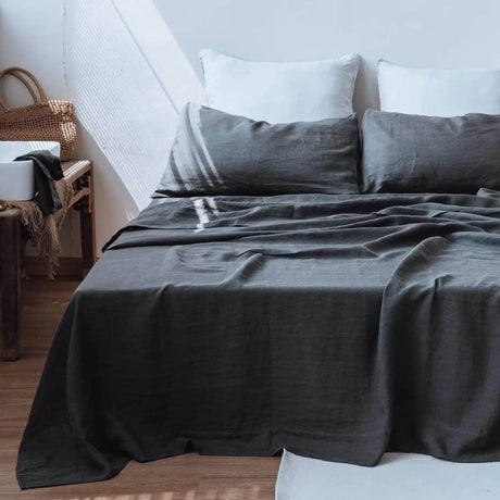Simple&Opulence 3/4 Pcs 100% Bed Linen Sheet Set Basic Style Washed Natural French Flax Soft Breathable Comforter Sheets Sets - Sleep Galleria