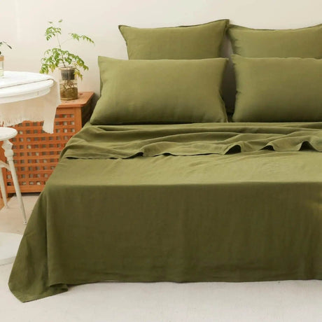 Simple&Opulence 3/4 Pcs 100% Bed Linen Sheet Set Basic Style Washed Natural French Flax Soft Breathable Comforter Sheets Sets - Sleep Galleria
