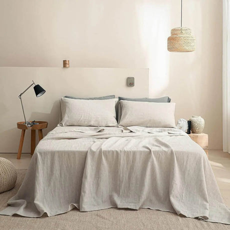 Simple&Opulence 3/4 Pcs 100% Bed Linen Sheet Set Basic Style Washed Natural French Flax Soft Breathable Comforter Sheets Sets - Sleep Galleria