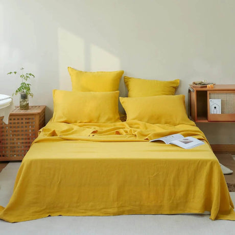 Simple&Opulence 3/4 Pcs 100% Bed Linen Sheet Set Basic Style Washed Natural French Flax Soft Breathable Comforter Sheets Sets - Sleep Galleria