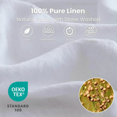 Simple&Opulence 3/4 Pcs 100% Bed Linen Sheet Set Embroidery Washed Natural French Flax Soft Breathable Comforter Sheets Sets - Sleep Galleria