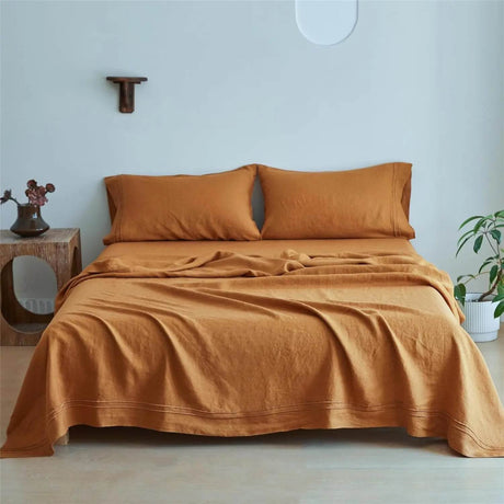 Simple&Opulence 3/4 Pcs 100% Bed Linen Sheet Set Embroidery Washed Natural French Flax Soft Breathable Comforter Sheets Sets - Sleep Galleria