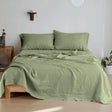 Simple&Opulence 3/4 Pcs 100% Bed Linen Sheet Set Embroidery Washed Natural French Flax Soft Breathable Comforter Sheets Sets - Sleep Galleria