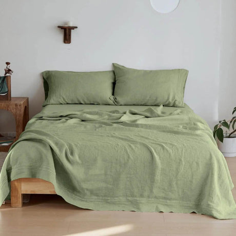 Simple&Opulence 3/4 Pcs 100% Bed Linen Sheet Set Embroidery Washed Natural French Flax Soft Breathable Comforter Sheets Sets - Sleep Galleria