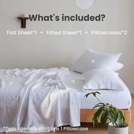 Simple&Opulence 3/4 Pcs 100% Bed Linen Sheet Set Embroidery Washed Natural French Flax Soft Breathable Comforter Sheets Sets - Sleep Galleria