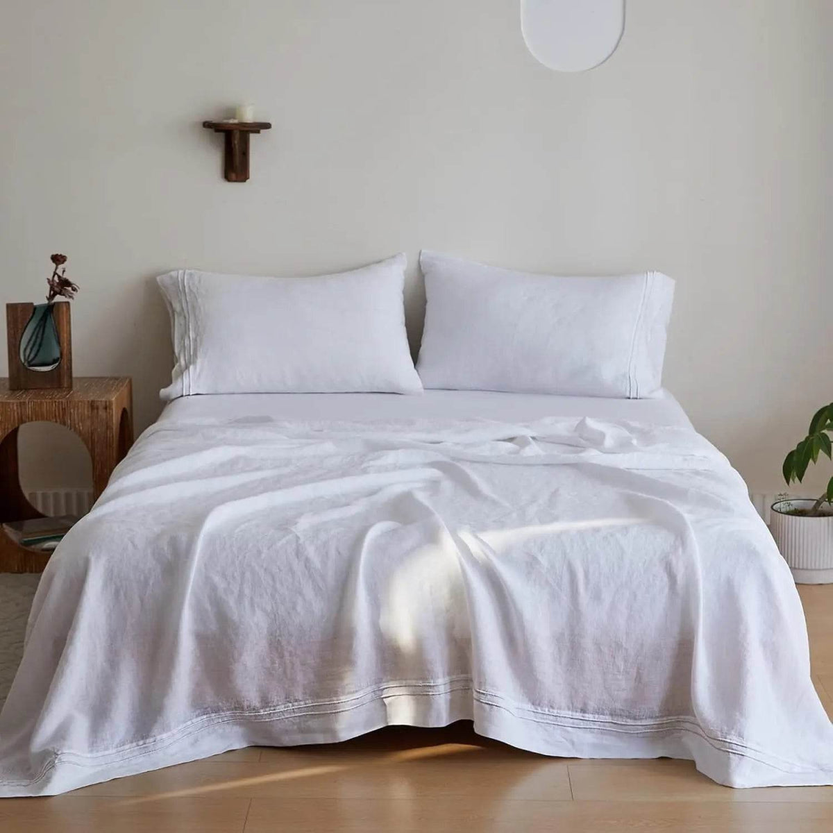 Simple&Opulence 3/4 Pcs 100% Bed Linen Sheet Set Embroidery Washed Natural French Flax Soft Breathable Comforter Sheets Sets - Sleep Galleria