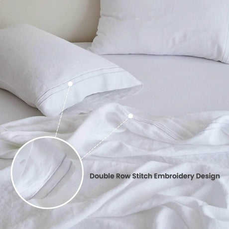 Simple&Opulence 3/4 Pcs 100% Bed Linen Sheet Set Embroidery Washed Natural French Flax Soft Breathable Comforter Sheets Sets - Sleep Galleria