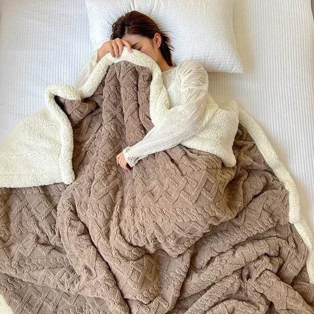 Soft Woolen Blanket for Bedding and Sofa, Warm Lamb Velvet Flannel Cover Blanket for Office, Air Conditioning and Nap - Sleep Galleria