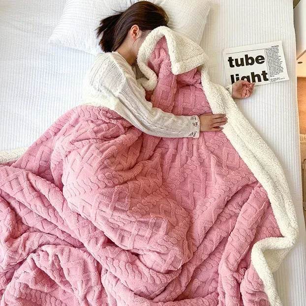 Soft Woolen Blanket for Bedding and Sofa, Warm Lamb Velvet Flannel Cover Blanket for Office, Air Conditioning and Nap - Sleep Galleria