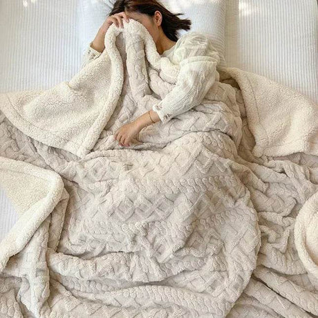 Soft Woolen Blanket for Bedding and Sofa, Warm Lamb Velvet Flannel Cover Blanket for Office, Air Conditioning and Nap - Sleep Galleria