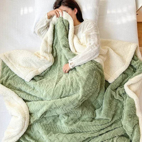Soft Woolen Blanket for Bedding and Sofa, Warm Lamb Velvet Flannel Cover Blanket for Office, Air Conditioning and Nap - Sleep Galleria