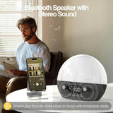 Sunrise Alarm Clock Bluetooth Speaker White Noise Machine Dual Alarms Snooze Function Dimmable Night Light Heavy Sleepers - Omega Lifestyles